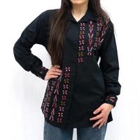 Black Shirt with Colorful Hand Embroideries