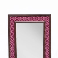 Wall Mirror of Brown Wooden Frame and Colorful Embroidery Patterns - Multiple Patterns - Green