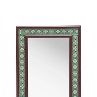 Wall Mirror of Brown Wooden Frame and Colorful Embroidery Patterns - Multiple Patterns - Green