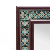 Wall Mirror of Brown Wooden Frame and Colorful Embroidery Patterns - Multiple Patterns - Green