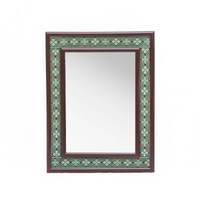 Wall Mirror of Brown Wooden Frame and Colorful Embroidery Patterns - Multiple Patterns - Green