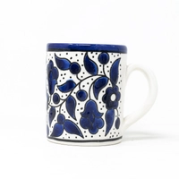 Hand-Painted white Ceramic Mug - Navy Blue Floral Patterns