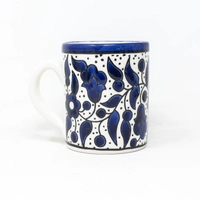 Hand-Painted white Ceramic Mug - Navy Blue Floral Patterns