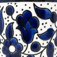 Hand-Painted white Ceramic Mug - Navy Blue Floral Patterns