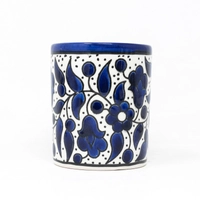 Hand-Painted white Ceramic Mug - Navy Blue Floral Patterns