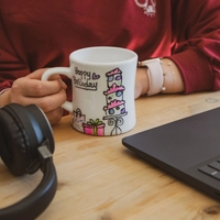 Hand-Painted White Ceramic Mug - Happy Birthday 