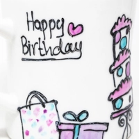 Hand-Painted White Ceramic Mug - Happy Birthday 