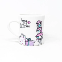 Hand-Painted White Ceramic Mug - Happy Birthday 