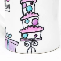 Hand-Painted White Ceramic Mug - Happy Birthday 