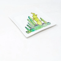 Hand-Painted Square Ceramic Plate - Cactus Theme