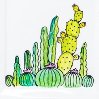 Hand-Painted Square Ceramic Plate - Cactus Theme