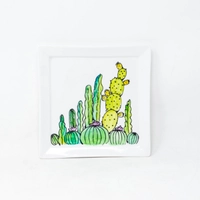 Hand-Painted Square Ceramic Plate - Cactus Theme