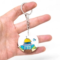 Round Hand-Painted Ceramic Keychain - Jerusalem