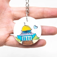 Round Hand-Painted Ceramic Keychain - Jerusalem