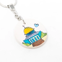 Round Hand-Painted Ceramic Keychain - Jerusalem