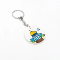 Round Hand-Painted Ceramic Keychain - Jerusalem