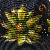 Black Burlap Sun Hat - Flowers Hand Paintings