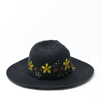 Black Burlap Sun Hat - Flowers Hand Paintings