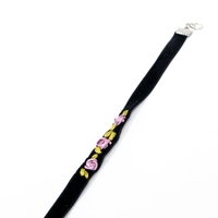 Handmade Black Anklet with Floral Patterns - Multiple Designs - Purple Flowers