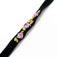 Handmade Black Anklet with Floral Patterns - Multiple Designs - Purple Flowers