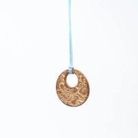 Round Pottery Necklace with Engraved Floral Motifs - Multiple Designs - Blue 1