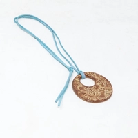 Round Pottery Necklace with Engraved Floral Motifs - Multiple Designs - Blue 1