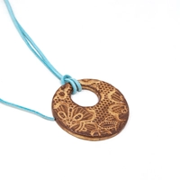 Round Pottery Necklace with Engraved Floral Motifs - Multiple Designs - Blue 1