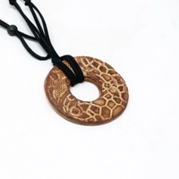 Round Pottery Necklace with Engraved Floral Motifs - Multiple Designs - Blue 1