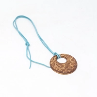 Round Pottery Necklace with Engraved Floral Motifs - Multiple Designs - Blue 1