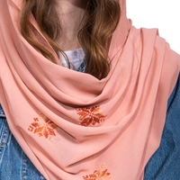 Women's georgette scarf decorated with hand embroidery of floral patterns | Georgette Hijab - Light Pink