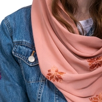 Women's georgette scarf decorated with hand embroidery of floral patterns | Georgette Hijab - Light Pink