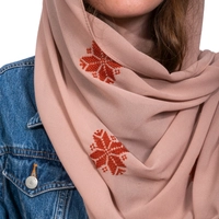 Women's georgette scarf decorated with hand embroidery of floral patterns | Georgette Hijab - Light Pink