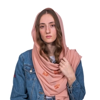 Women's georgette scarf decorated with hand embroidery of floral patterns | Georgette Hijab - Light Pink