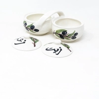 Hand-Painted Double Serving Pottery Bowl for Olive Oil & Thyme - Lemon pattern