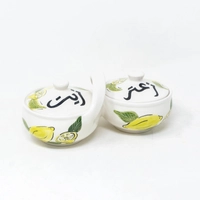 Hand-Painted Double Serving Pottery Bowl for Olive Oil & Thyme - Lemon pattern