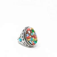Large Silver Ring with Colorful Mosaic Tiles