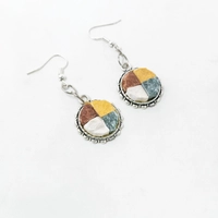 Round Silver Earrings with Colorful Mosaic Tiles - Large