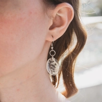 Dangling Crystal & Gold Oval Resin Earrings