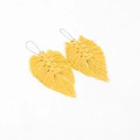 Macrame Leaf-Shaped Tassels Earrings - Multiple Colors - Green