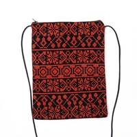 Black Crossbody Bag with Red Embroidery Patterns