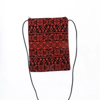 Black Crossbody Bag with Red Embroidery Patterns