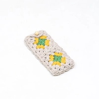 Handmade Crochet Mobile Phone Purse - Beige & Green & Yellow