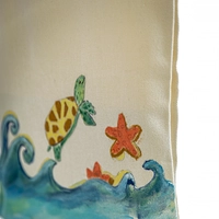 Beige Tote Bag with Beach Theme Hand Paintings