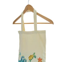 Beige Tote Bag with Beach Theme Hand Paintings