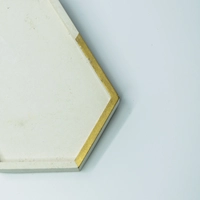 Large Hexagon Beige Cement Coaster with Golden Detail