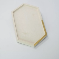 Large Hexagon Beige Cement Coaster with Golden Detail