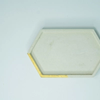 Large Hexagon Beige Cement Coaster with Golden Detail