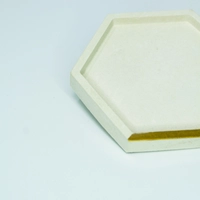  Small Hexagon Beige Cement Coaster with Golden Detail