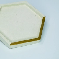  Small Hexagon Beige Cement Coaster with Golden Detail