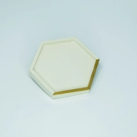  Small Hexagon Beige Cement Coaster with Golden Detail